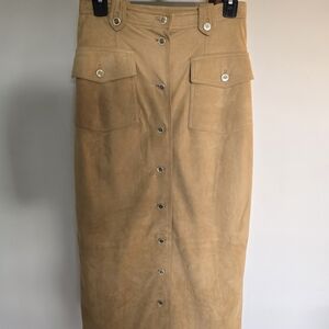 Wathne Camel Button-Front Pencil Skirt